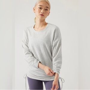 Athleta Lombard Ruched Sweatshirt Heathered Light Gray XS